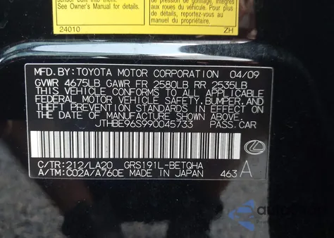 2009 Lexus Gs 350 z USA, uszkodzony, nr VIN JTHBE96S990045733